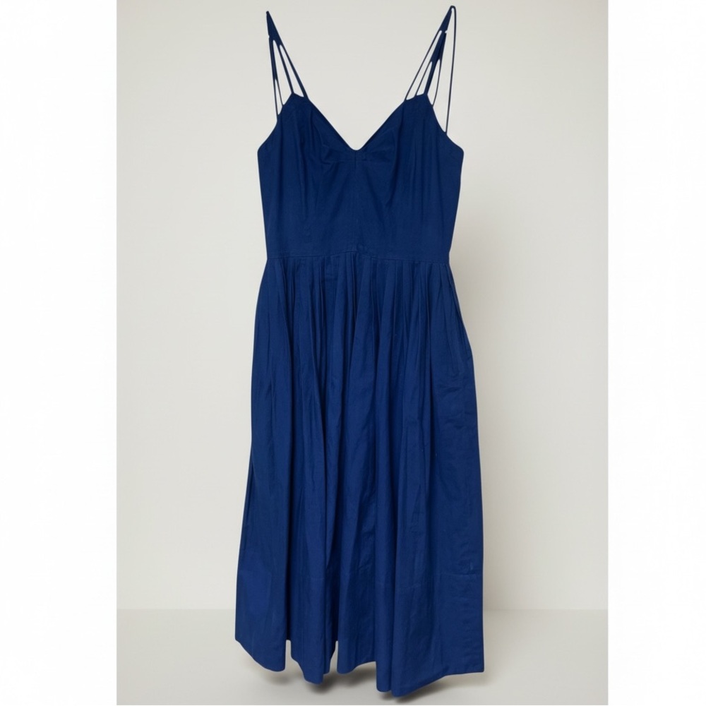 Emmanuelle Khanh vintage 80s navy sleeveless fit flare pleated skirt midi dress